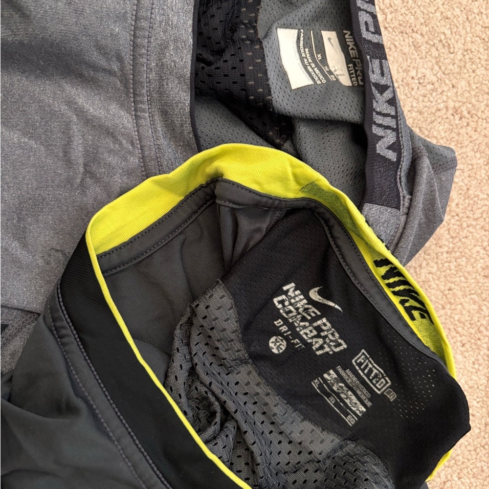 Nike Gray & Neon Yellow Performance Athletic Shirts